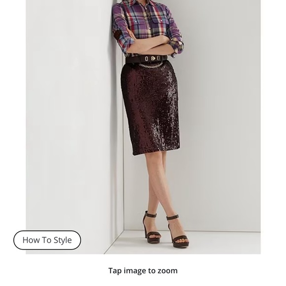 Lauren Ralph Lauren Plaid Leather Trim Point Collar Long Sleeve Shirt - Picture 2 of 6